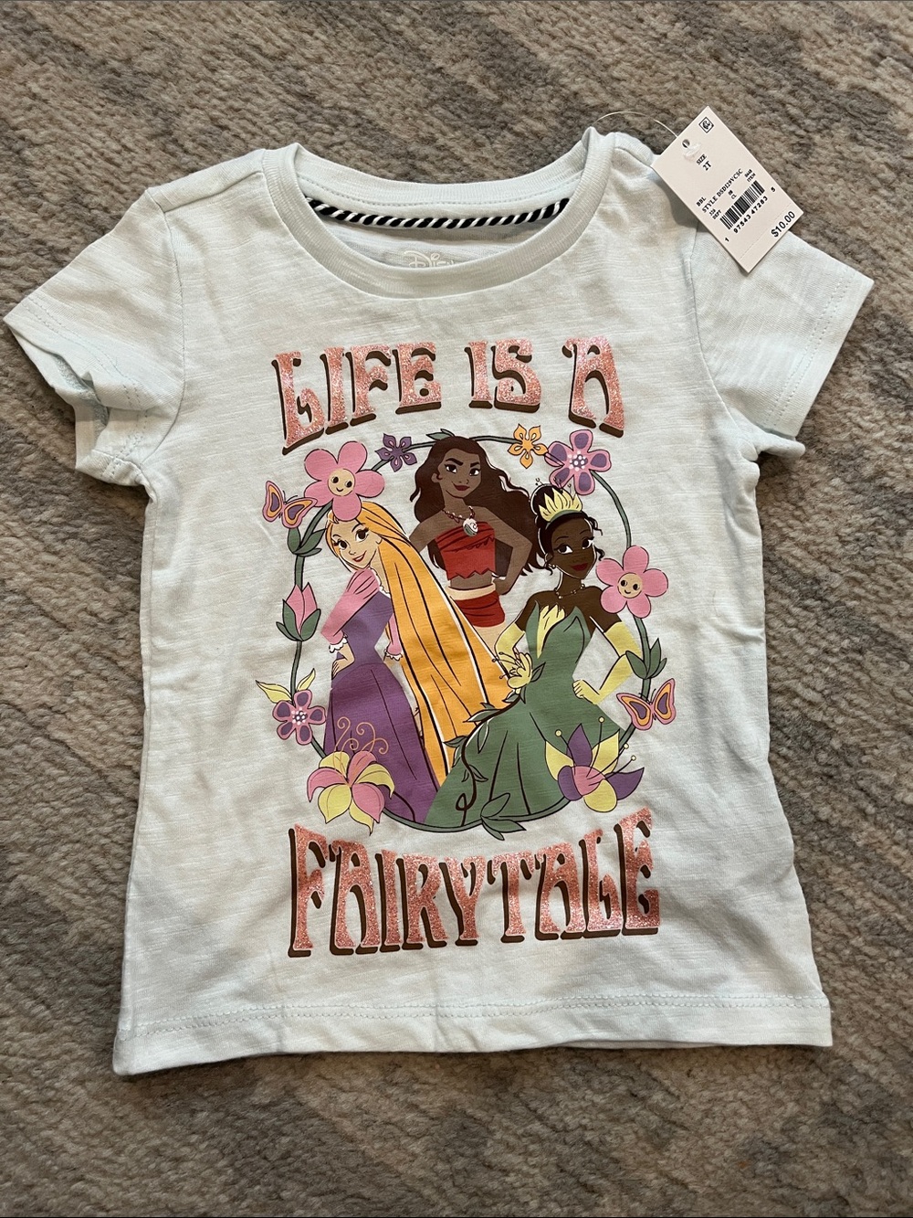 Disney Light Green Princess Graphic Tee with Multicolor Print